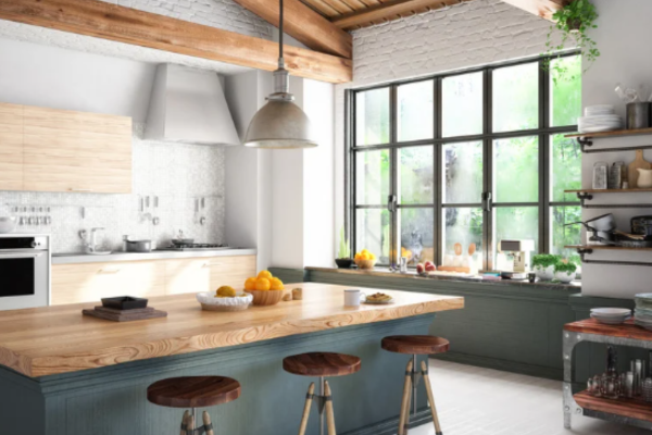 Modern kitchen remodel with updated cabinetry, lighting, and finishes